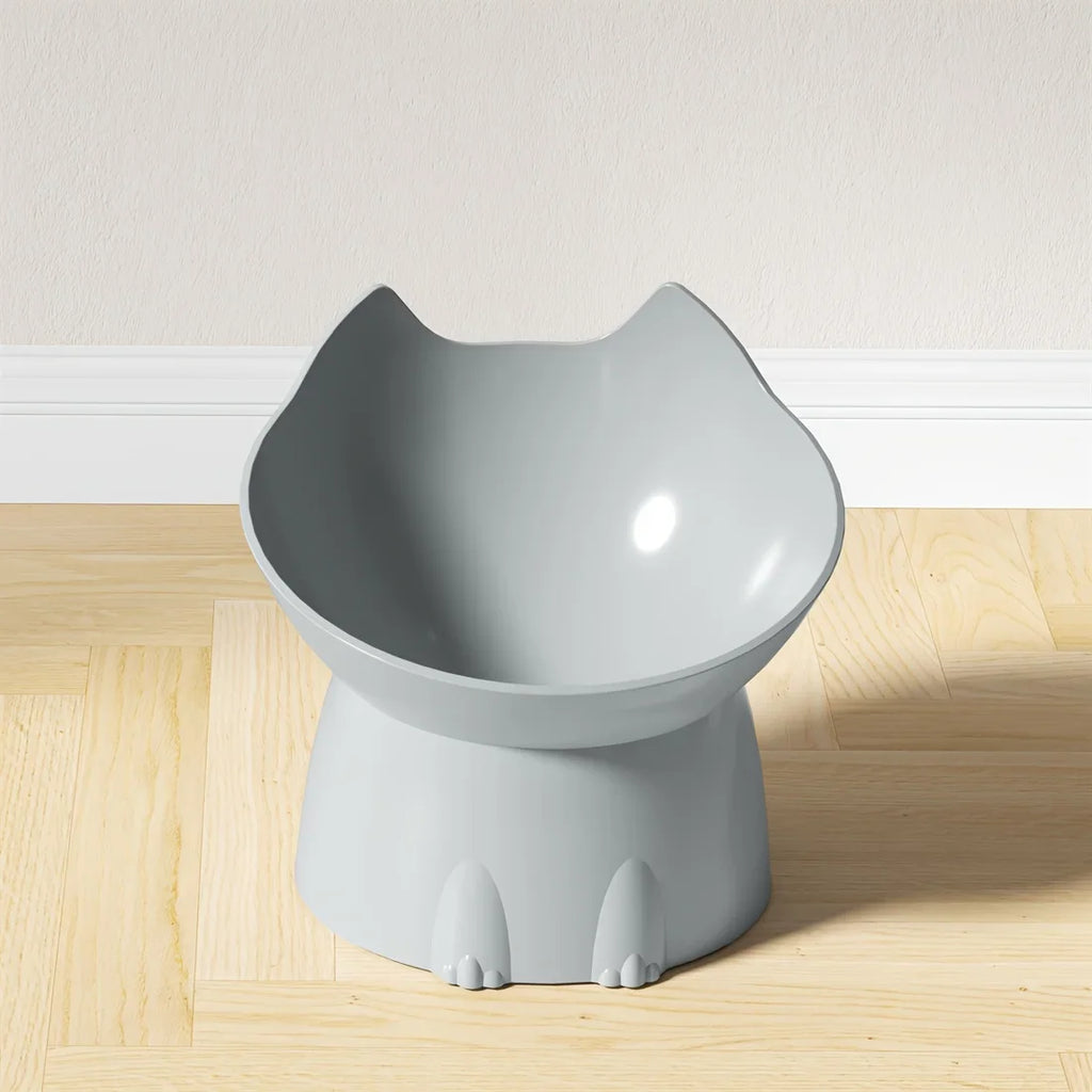 WhiskerWare Elevated Cat Bowl, Anti-Tip Plastic Raised Pet Feeding Dish with Tilted Edge, Neck Protection Kitty Food