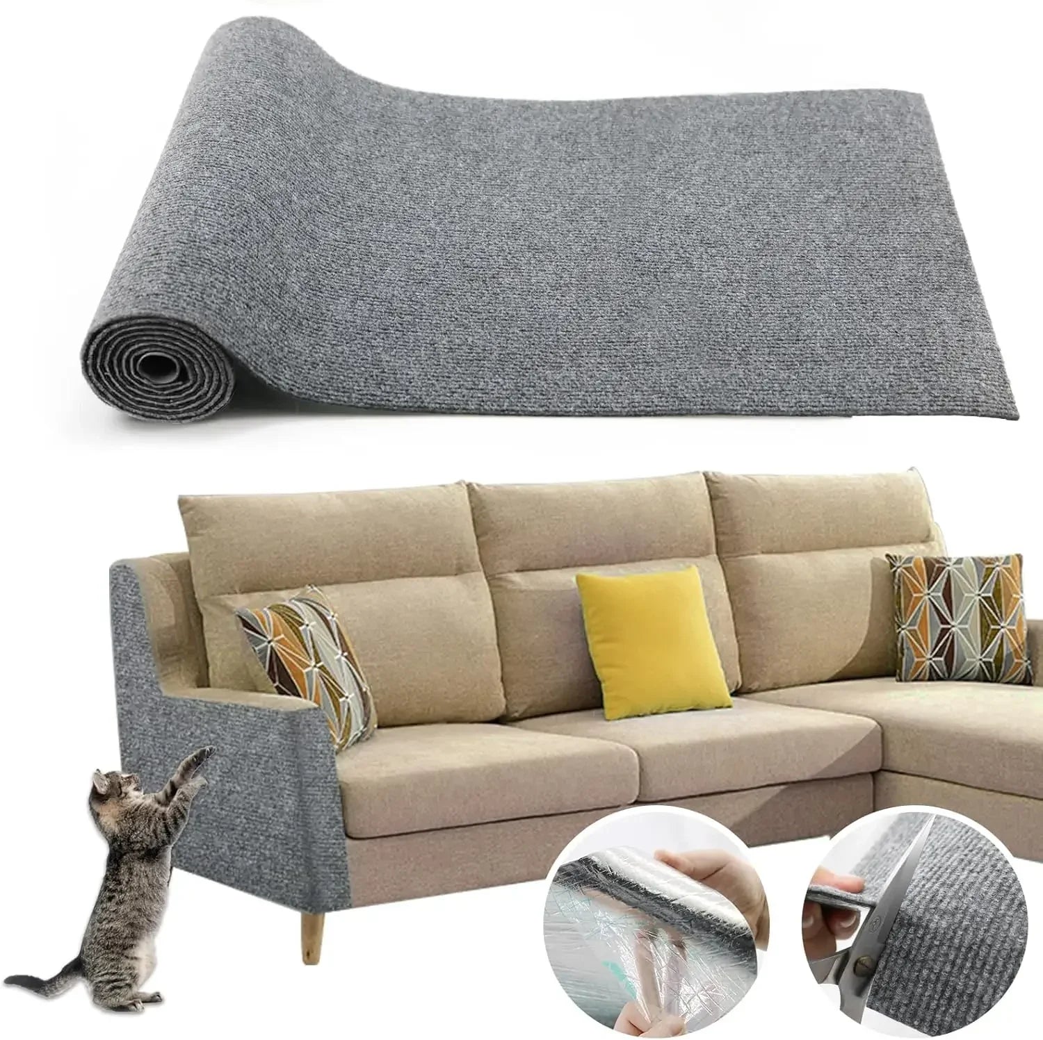 Cat Scratcher Sofa Protector Cats Scratcher Pad Board Protection Trimmable Self-adhesive Carpet DIY Cat Scratch Mat