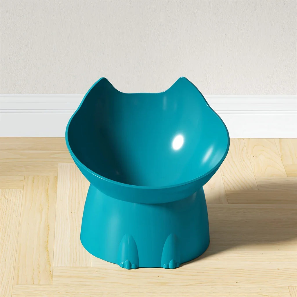 WhiskerWare Elevated Cat Bowl, Anti-Tip Plastic Raised Pet Feeding Dish with Tilted Edge, Neck Protection Kitty Food