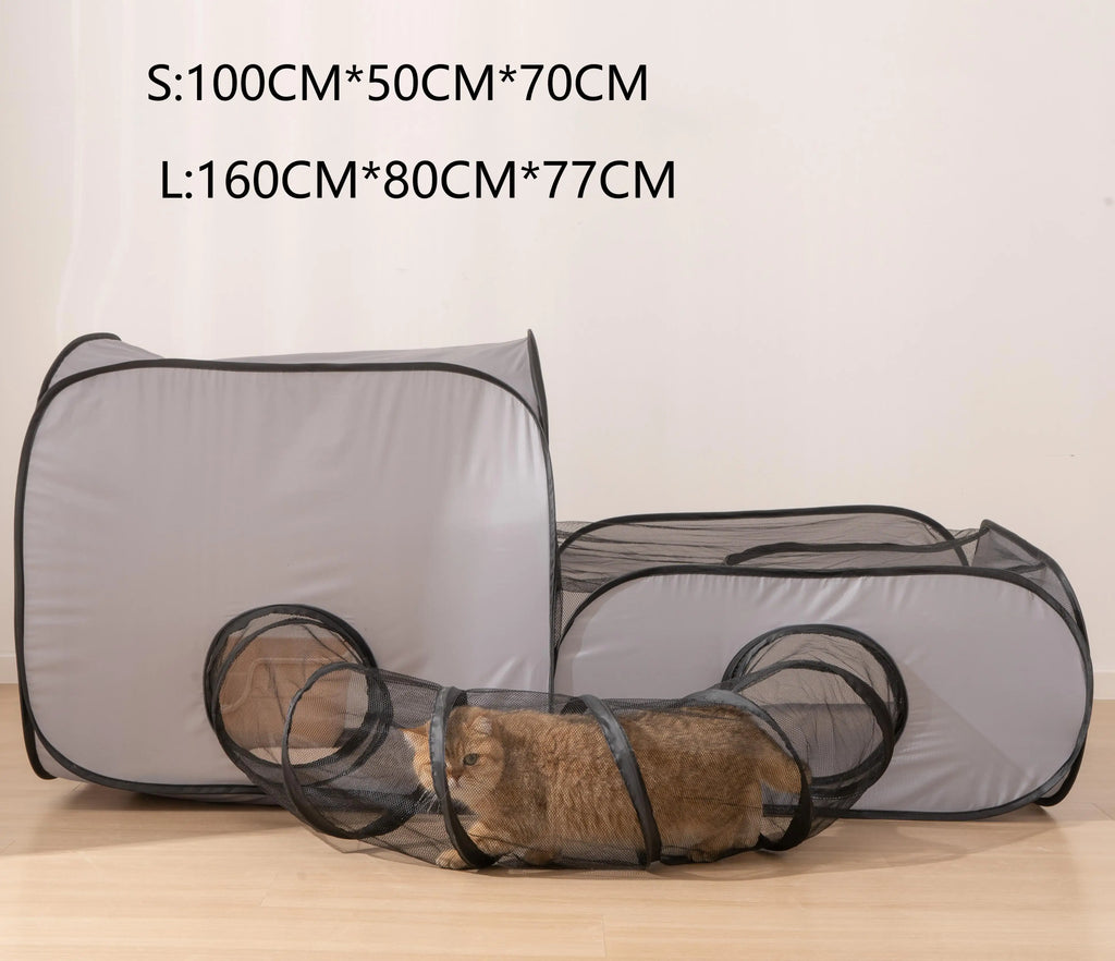 Square Gray Cats and Dogs Delivery Room Hard Oxford Cloth with a Play Tunnel Foldable Pets Nest