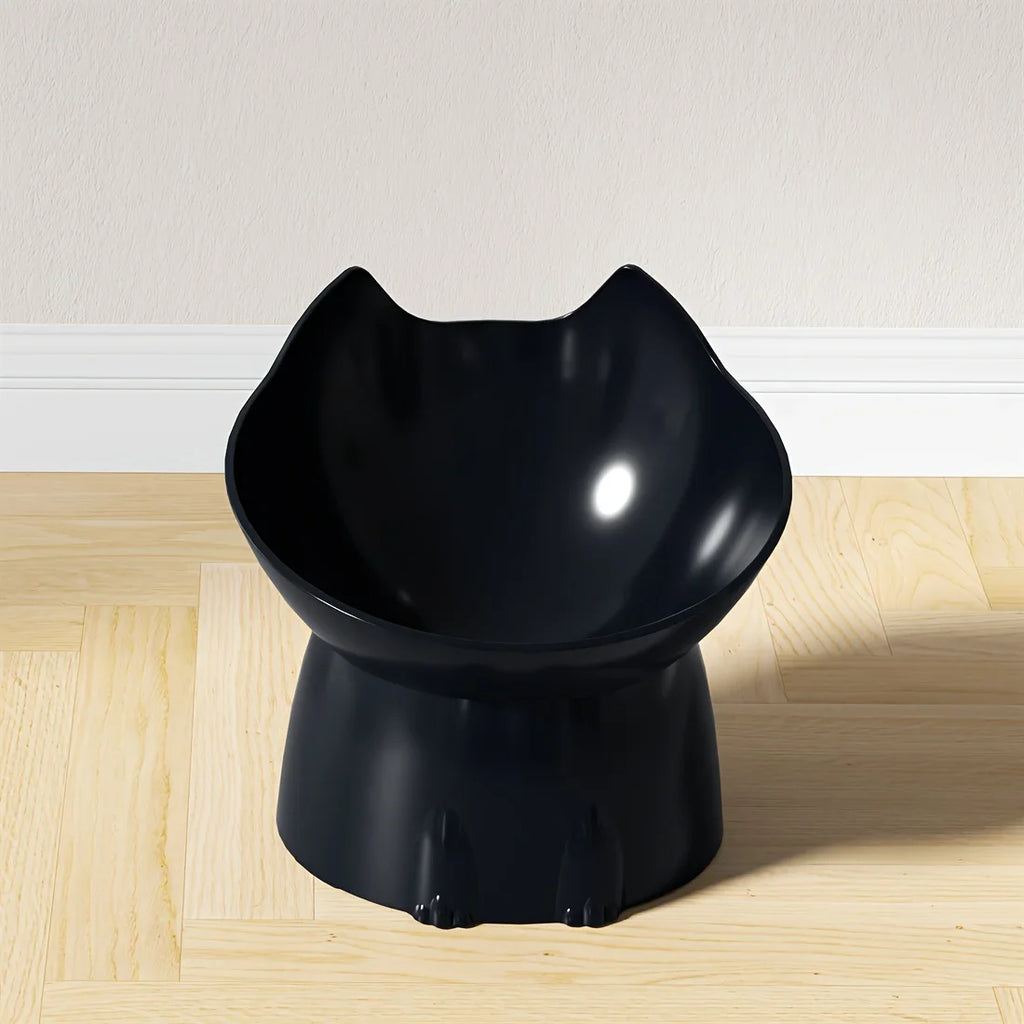 WhiskerWare Elevated Cat Bowl, Anti-Tip Plastic Raised Pet Feeding Dish with Tilted Edge, Neck Protection Kitty Food