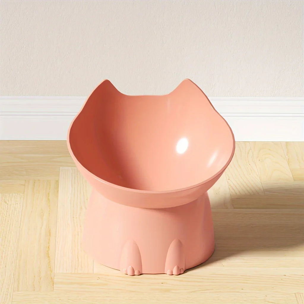 WhiskerWare Elevated Cat Bowl, Anti-Tip Plastic Raised Pet Feeding Dish with Tilted Edge, Neck Protection Kitty Food