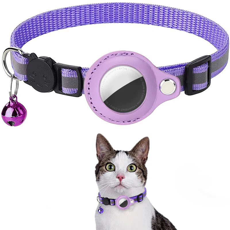 Anti-Lost Cat Collar for Airtag GPS Tracker Protective Case With Bell Reflective Cats Necklace Kitten Accesories Pet Products